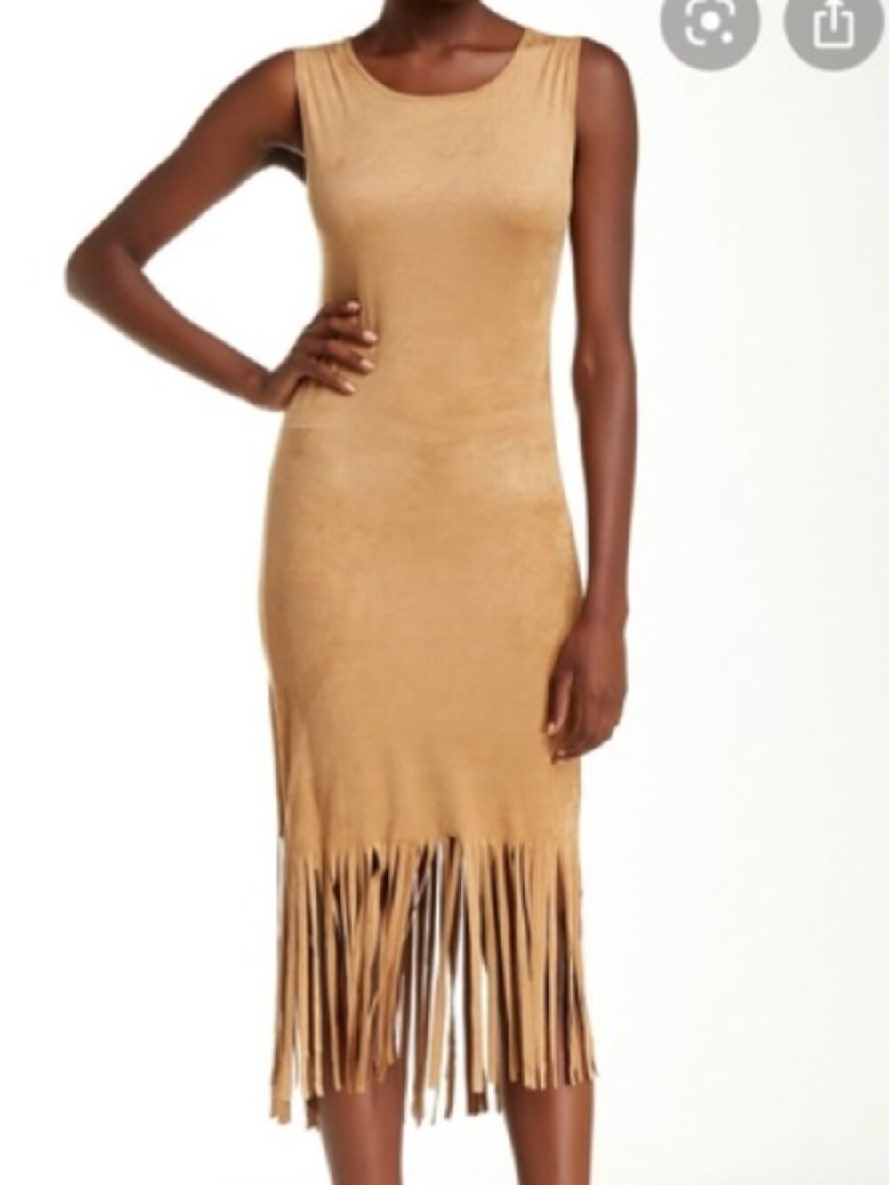 UK2LA Sleeveless Fringe-Hem Midi Dress - Tan